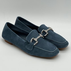 Mocassins Hamilton Reqins cuir velours bleu