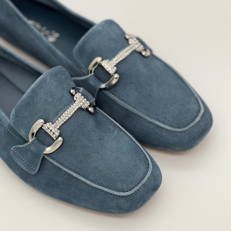 Mocassins Hamilton Reqins cuir velours bleu